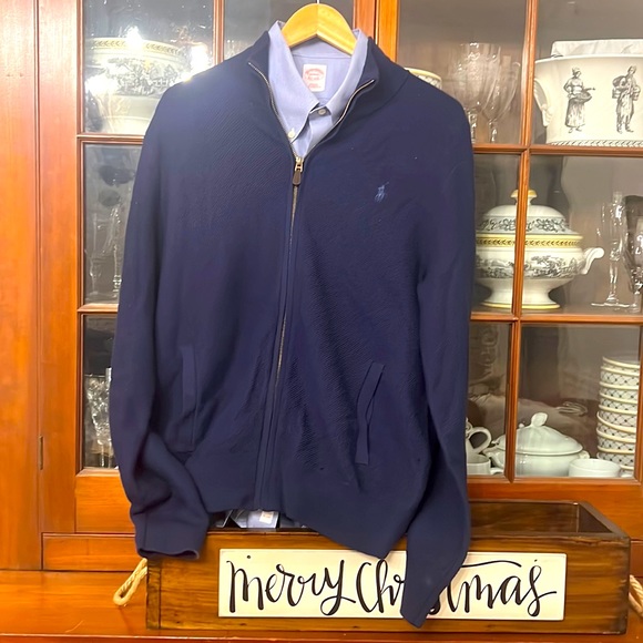 Ralph Lauren Blue Merino Wool Jacket Zipper Front *Unique Sample* Men’s Sweater
